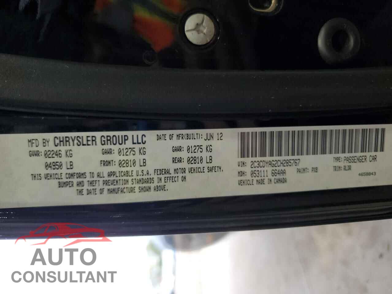 DODGE CHALLENGER 2012 - 2C3CDYAG2CH285767