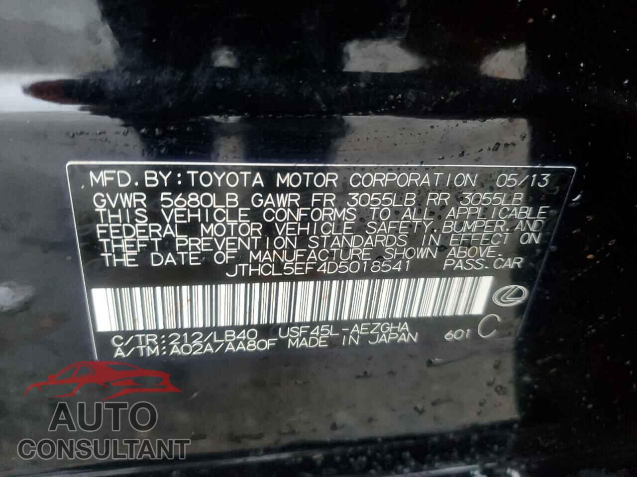 LEXUS LS460 2013 - JTHCL5EF4D5018541