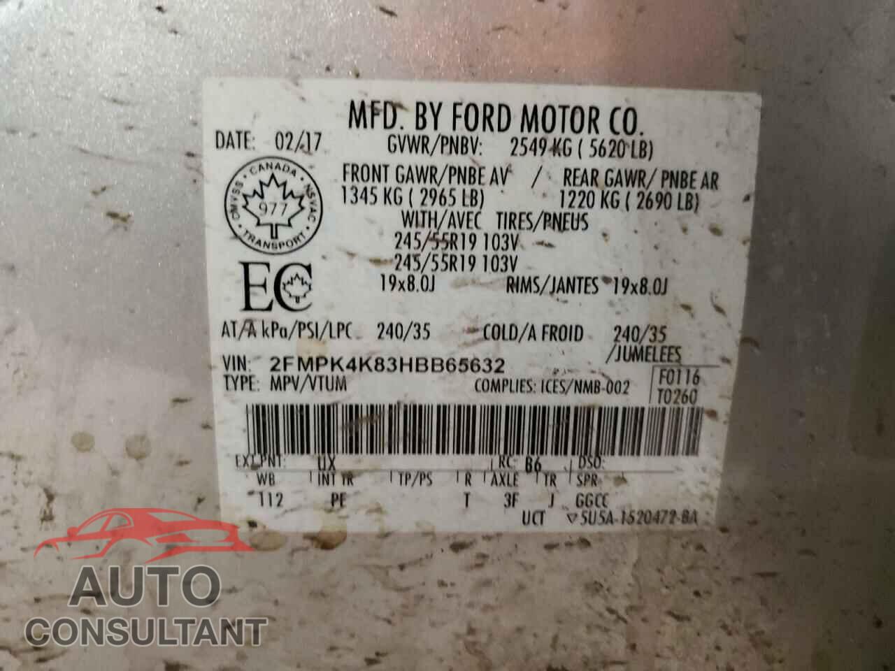 FORD EDGE 2017 - 2FMPK4K83HBB65632