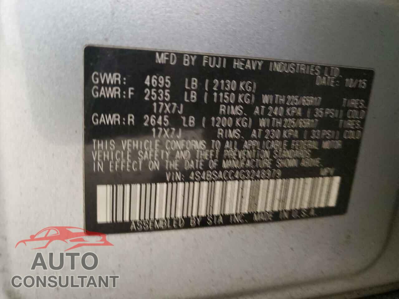 SUBARU OUTBACK 2016 - 4S4BSACC4G3248979