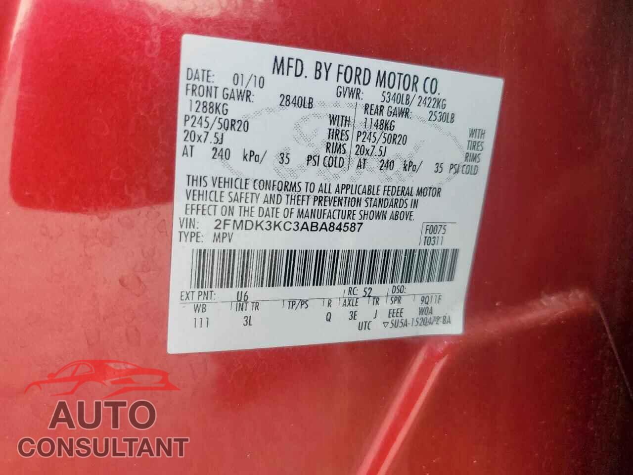 FORD EDGE 2010 - 2FMDK3KC3ABA84587