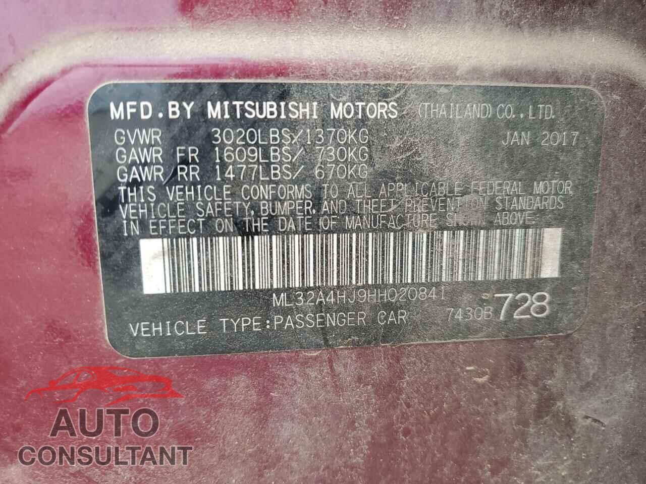 MITSUBISHI MIRAGE 2017 - ML32A4HJ9HH020841