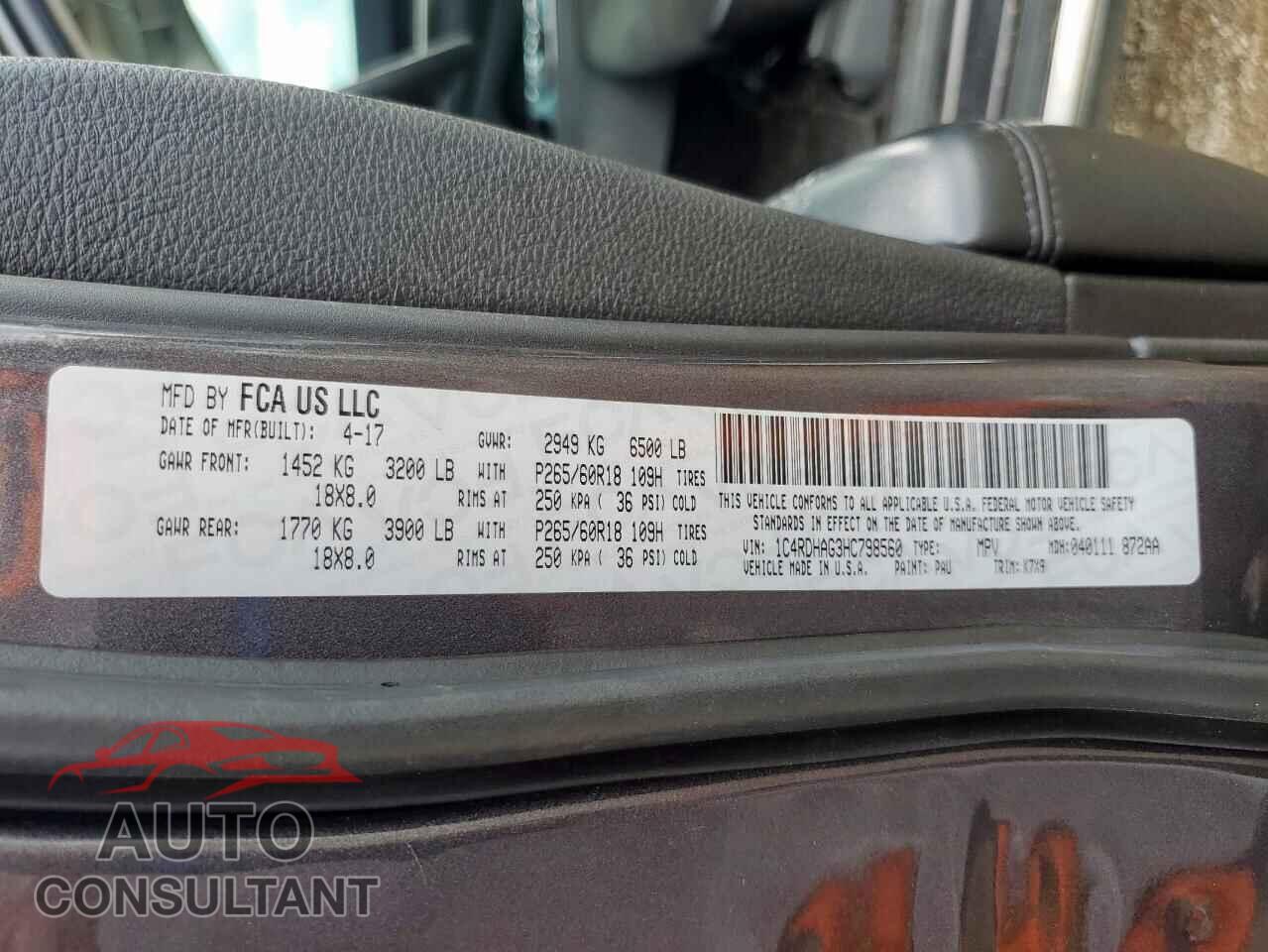 DODGE DURANGO 2017 - 1C4RDHAG3HC798560