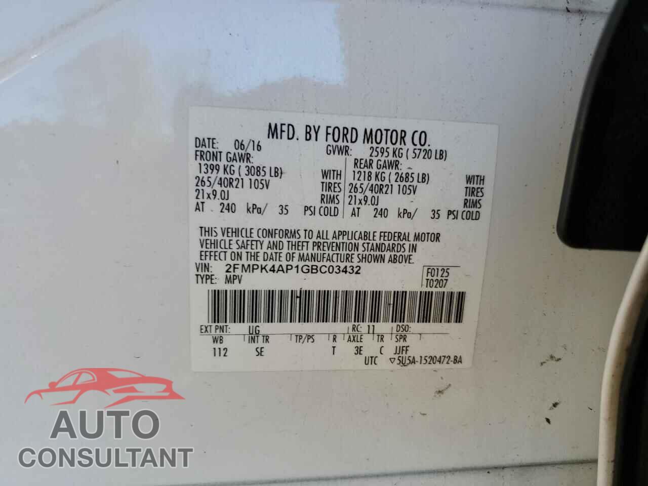 FORD EDGE 2016 - 2FMPK4AP1GBC03432