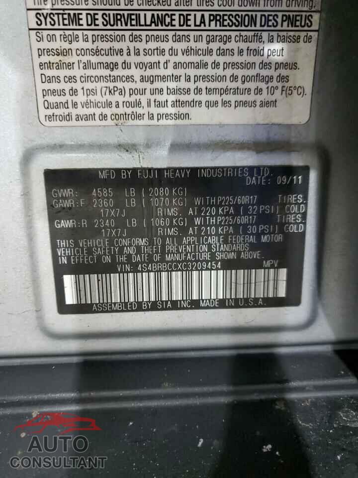 SUBARU OUTBACK 2012 - 4S4BRBCCXC3209454