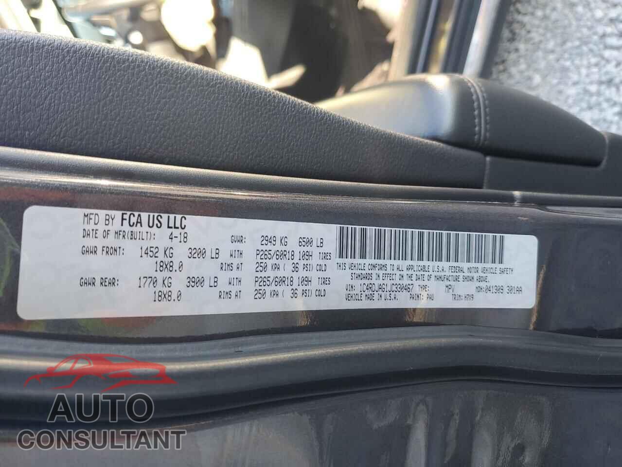 DODGE DURANGO 2018 - 1C4RDJAG1JC330467