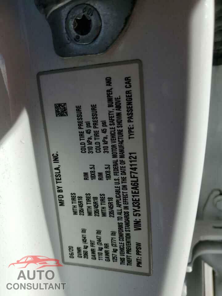 TESLA MODEL 3 2020 - 5YJ3E1EA6LF741121