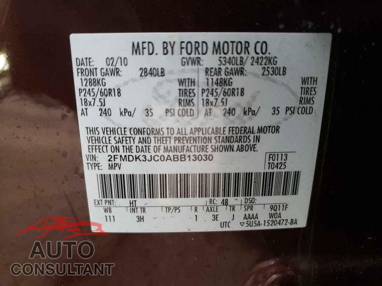FORD EDGE 2010 - 2FMDK3JC0ABB13030