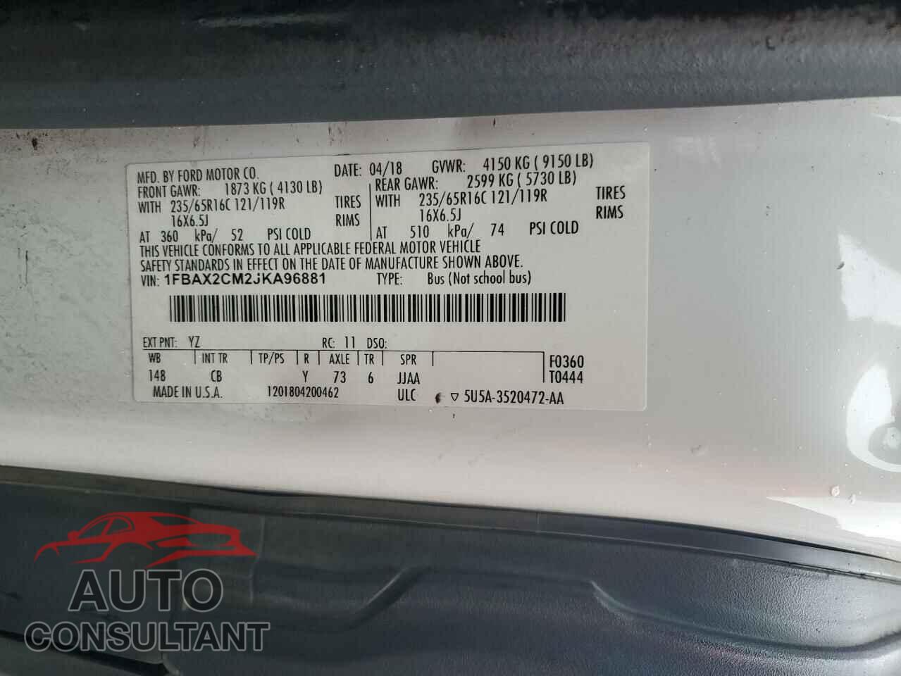 FORD TRANSIT 2018 - 1FBAX2CM2JKA96881