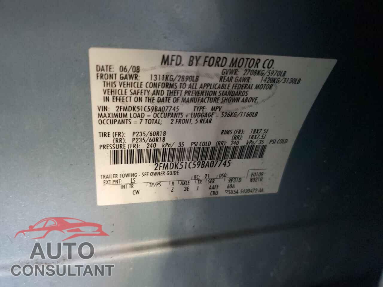 FORD FLEX 2009 - 2FMDK51C59BA07745