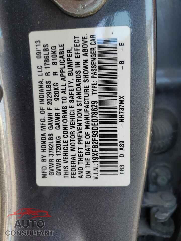 HONDA CIVIC 2013 - 19XFB2F93DE078629