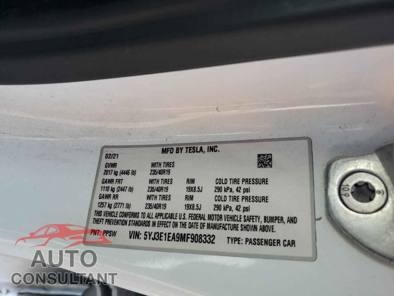 TESLA MODEL 3 2021 - 5YJ3E1EA9MF908332
