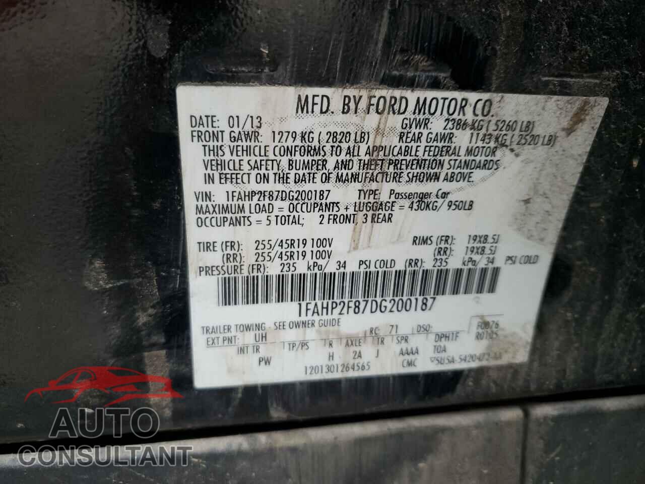 FORD TAURUS 2013 - 1FAHP2F87DG200187
