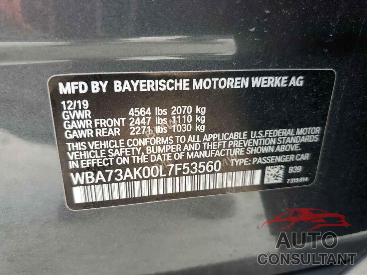BMW 2 SERIES 2020 - WBA73AK00L7F53560