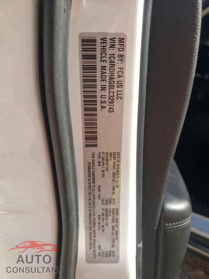 DODGE DURANGO 2020 - 1C4RDHAG0LC329743