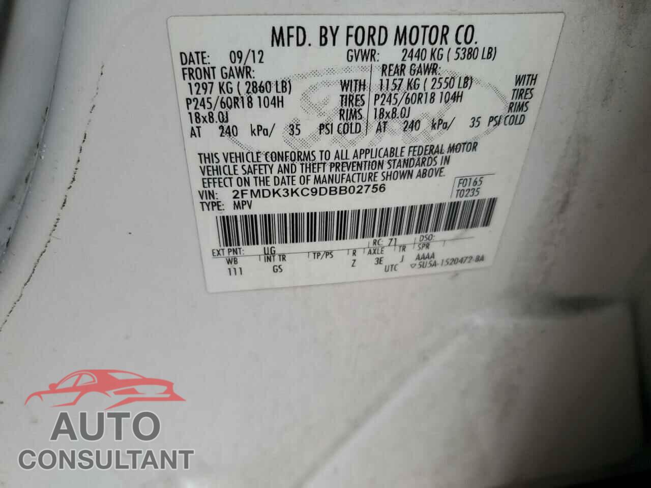 FORD EDGE 2013 - 2FMDK3KC9DBB02756
