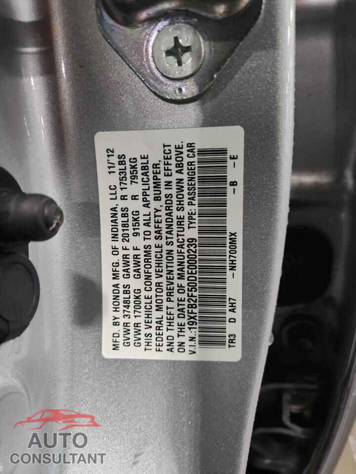 HONDA CIVIC 2013 - 19XFB2F50DE000239