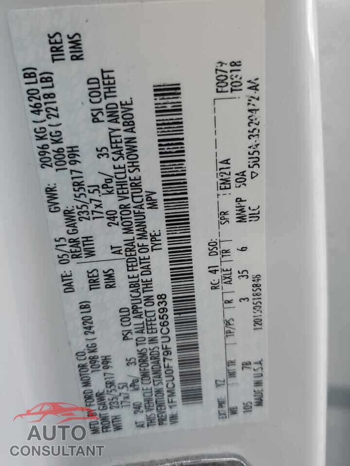 FORD ESCAPE 2015 - 1FMCU0F79FUC65938