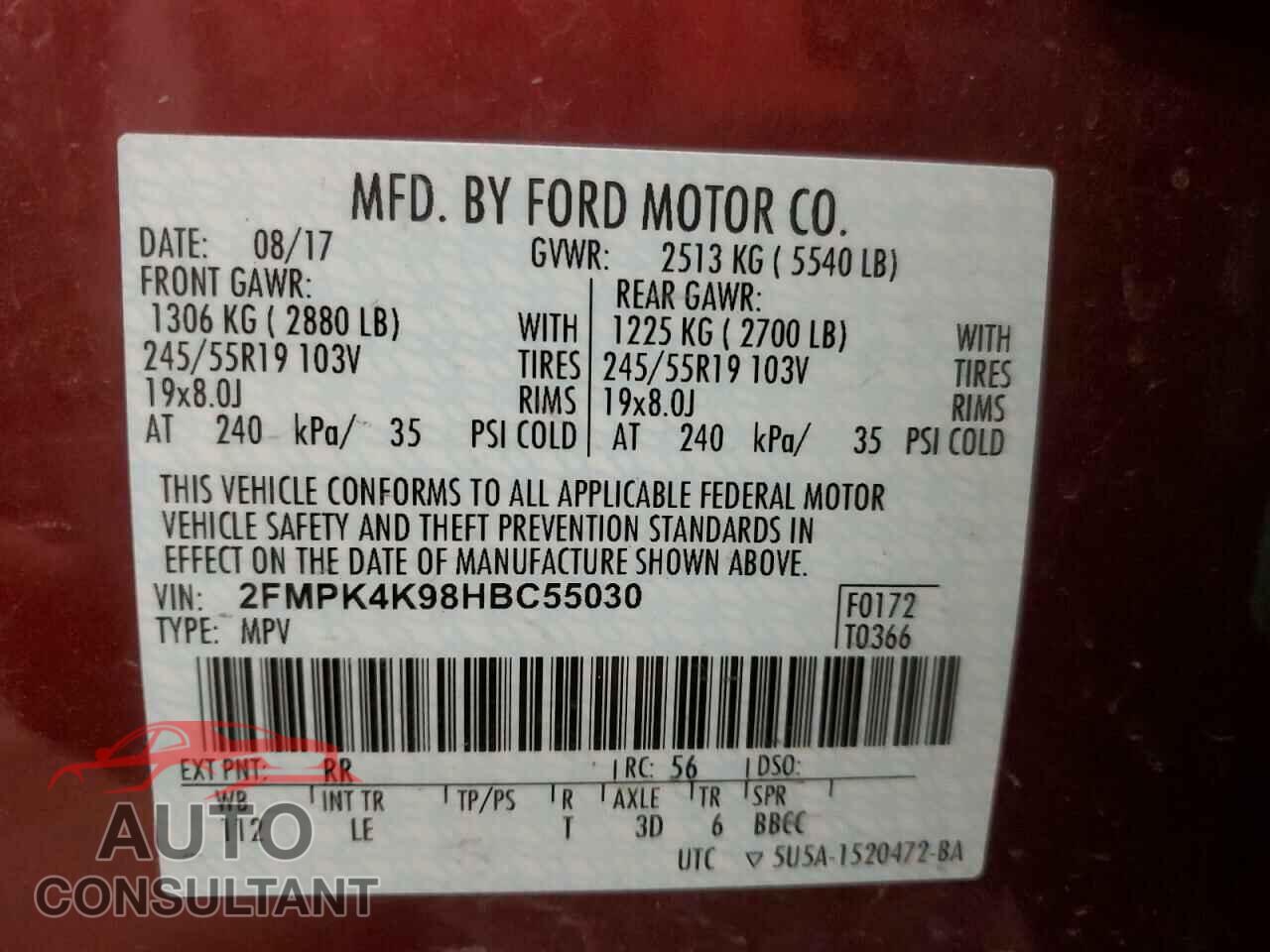 FORD EDGE 2017 - 2FMPK4K98HBC55030