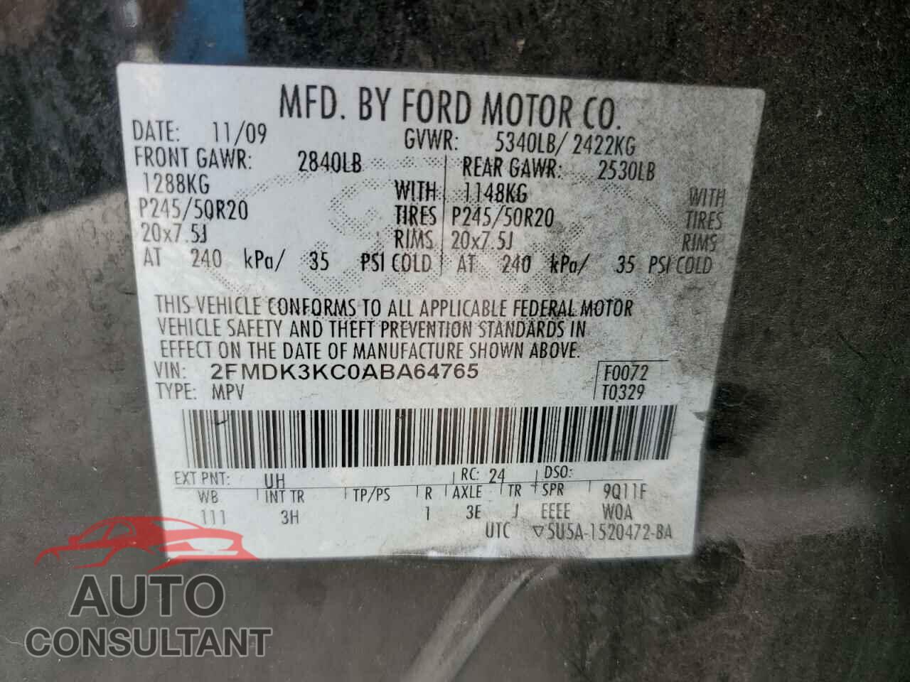 FORD EDGE 2010 - 2FMDK3KC0ABA64765