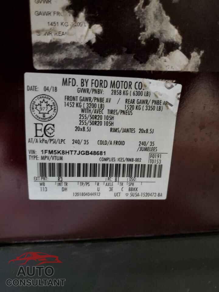 FORD EXPLORER 2018 - 1FM5K8HT7JGB48681