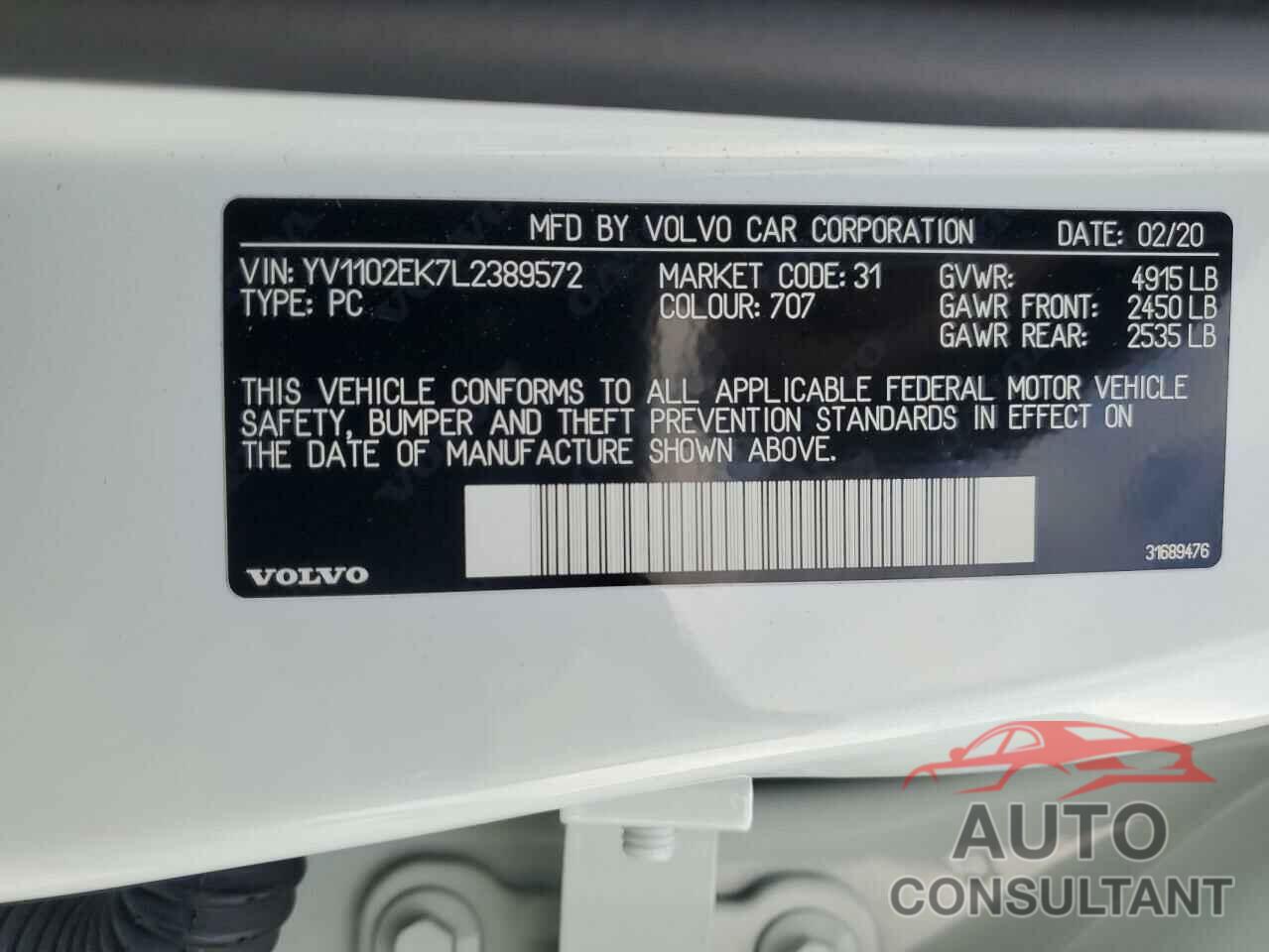 VOLVO V60 2020 - YV1102EK7L2389572