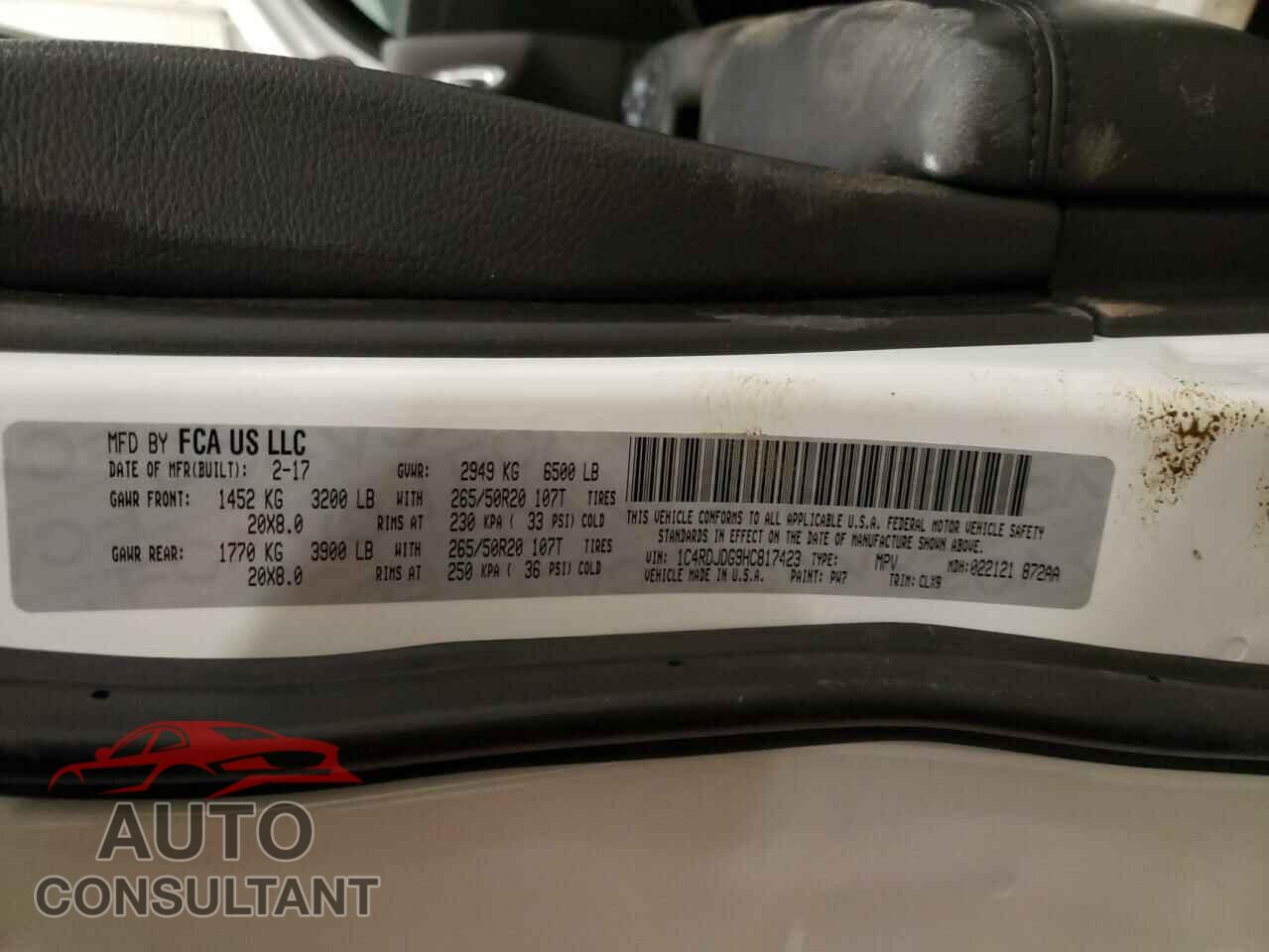 DODGE DURANGO 2017 - 1C4RDJDG9HC817423