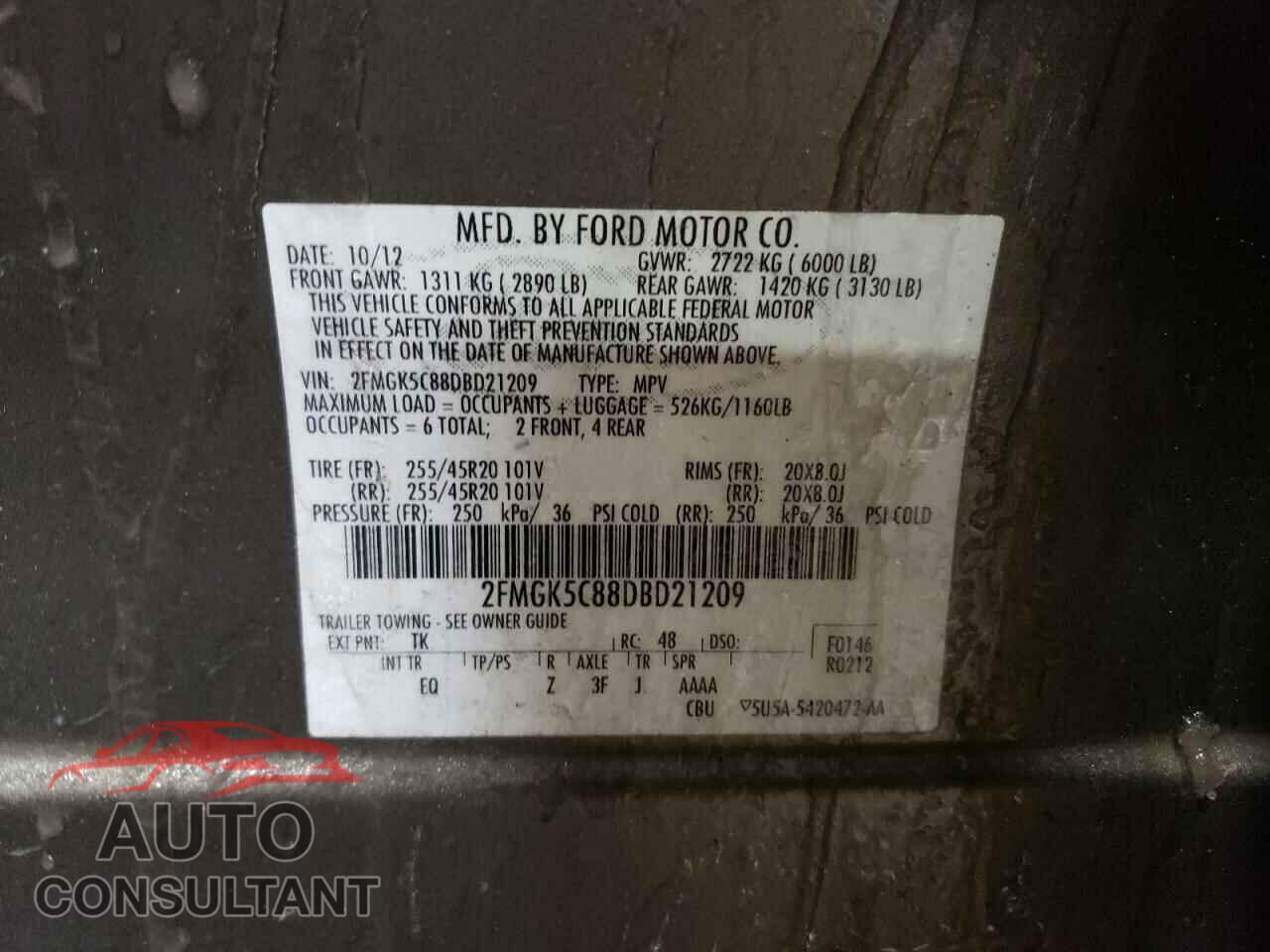 FORD FLEX 2013 - 2FMGK5C88DBD21209