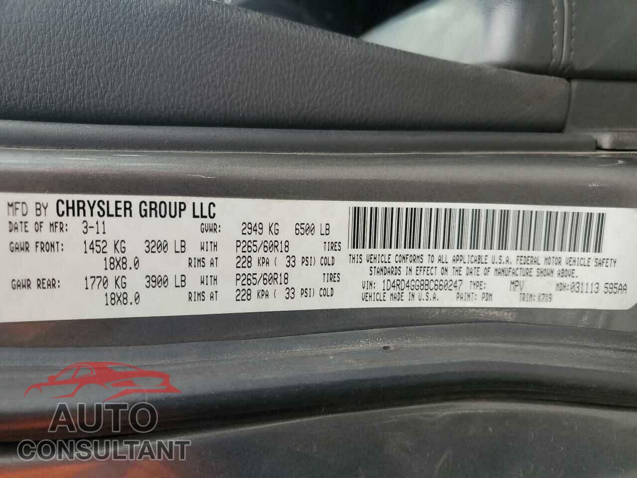 DODGE DURANGO 2011 - 1D4RD4GG8BC660247