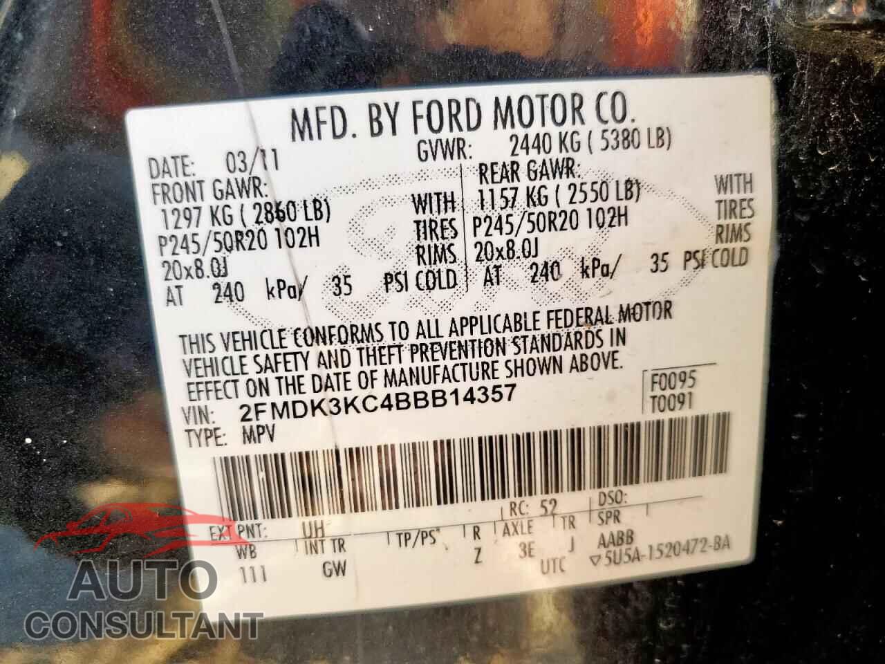 FORD EDGE 2011 - 2FMDK3KC4BBB14357