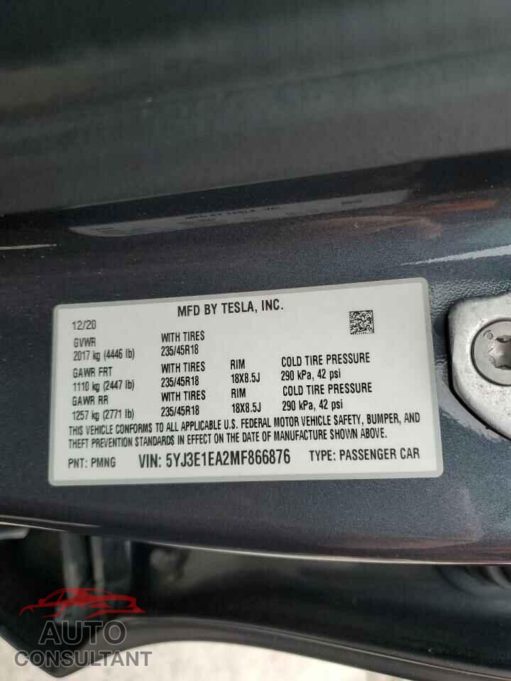 TESLA MODEL 3 2021 - 5YJ3E1EA2MF866876