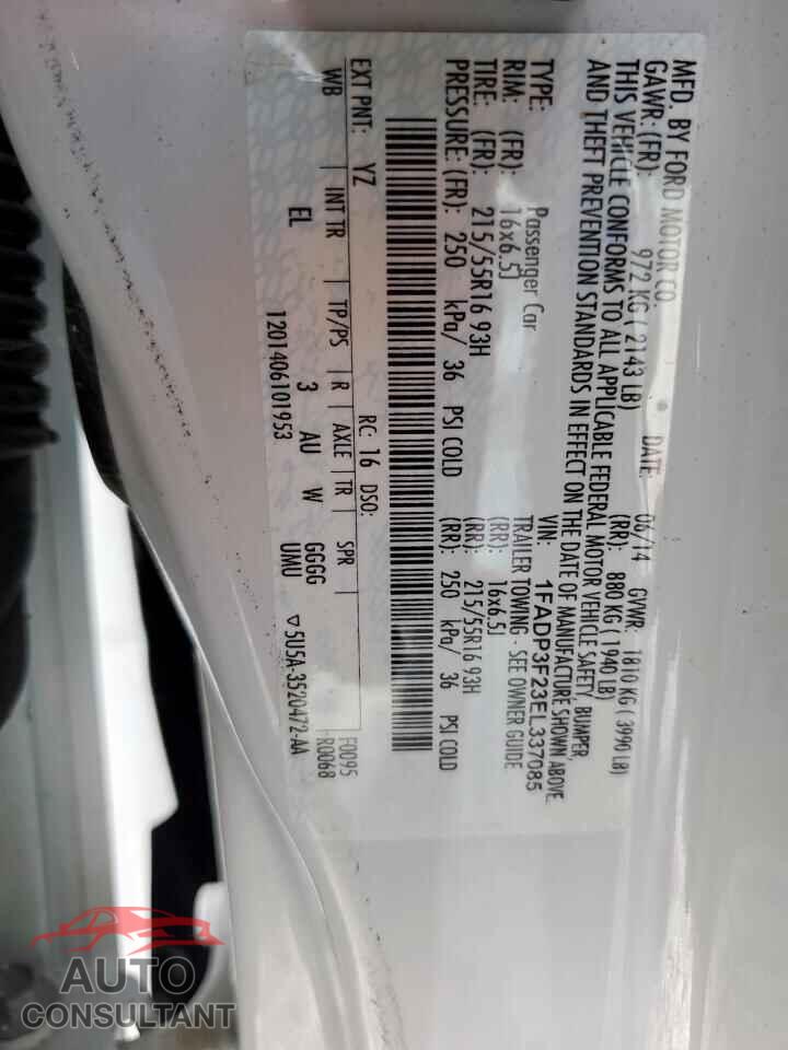 FORD FOCUS 2014 - 1FADP3F23EL337085