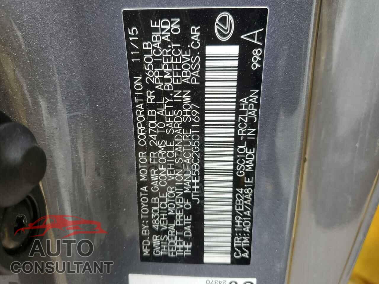 LEXUS RX350 2016 - JTHHE5BC2G5011697