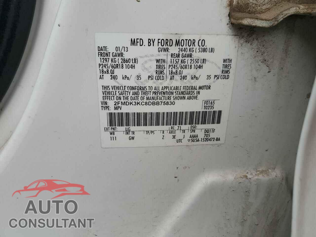 FORD EDGE 2013 - 2FMDK3KC8DBB75830