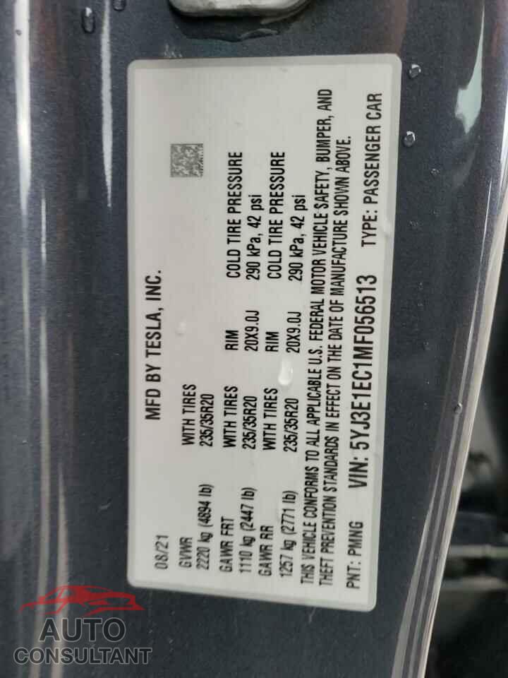 TESLA MODEL 3 2021 - 5YJ3E1EC1MF056513