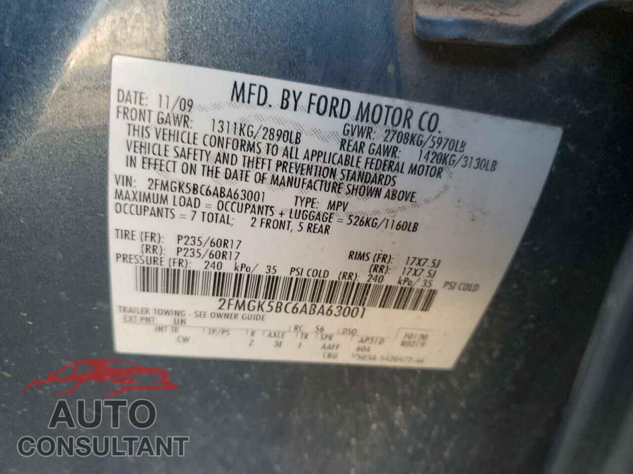 FORD FLEX 2010 - 2FMGK5BC6ABA63001