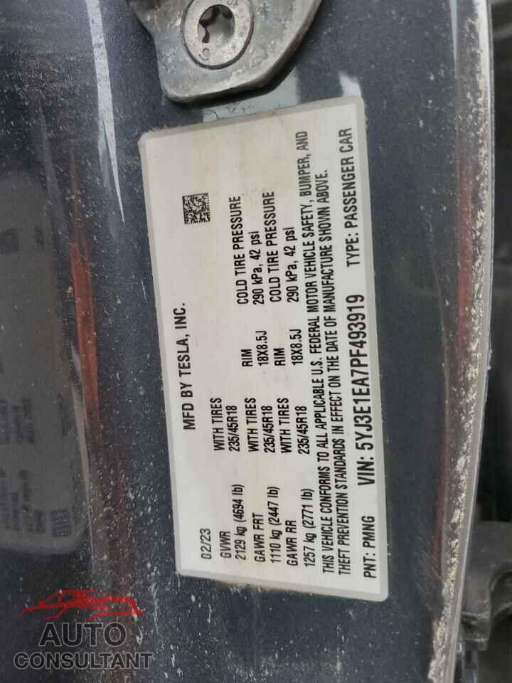 TESLA MODEL 3 2023 - 5YJ3E1EA7PF493919