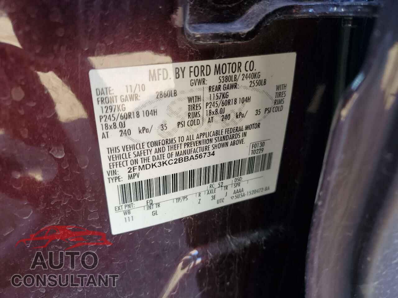 FORD EDGE 2011 - 2FMDK3KC2BBA56734