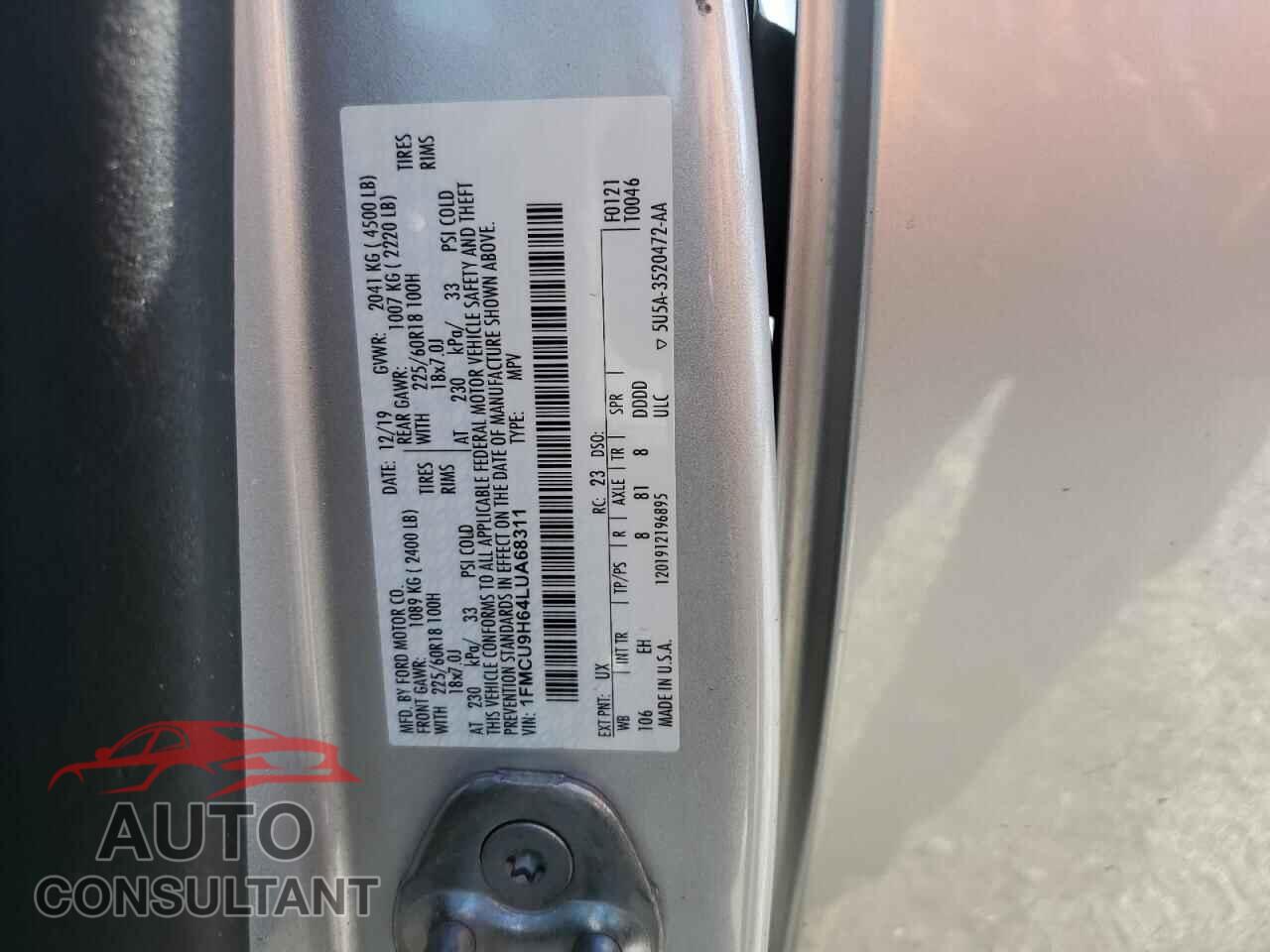 FORD ESCAPE 2020 - 1FMCU9H64LUA68311