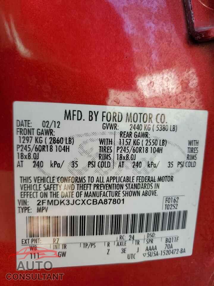 FORD EDGE 2012 - 2FMDK3JCXCBA87801