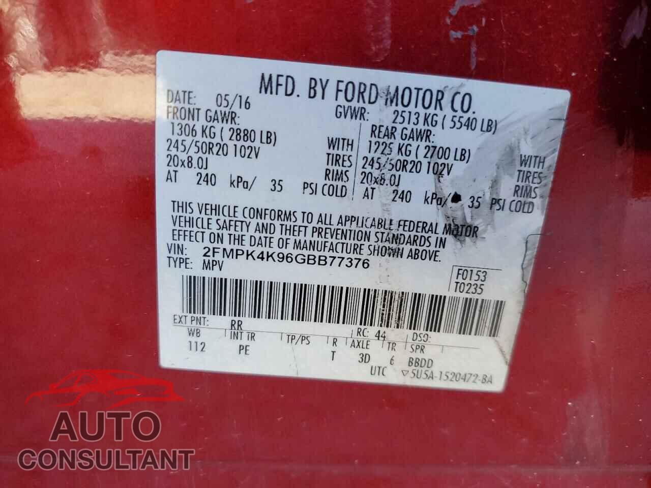FORD EDGE 2016 - 2FMPK4K96GBB77376