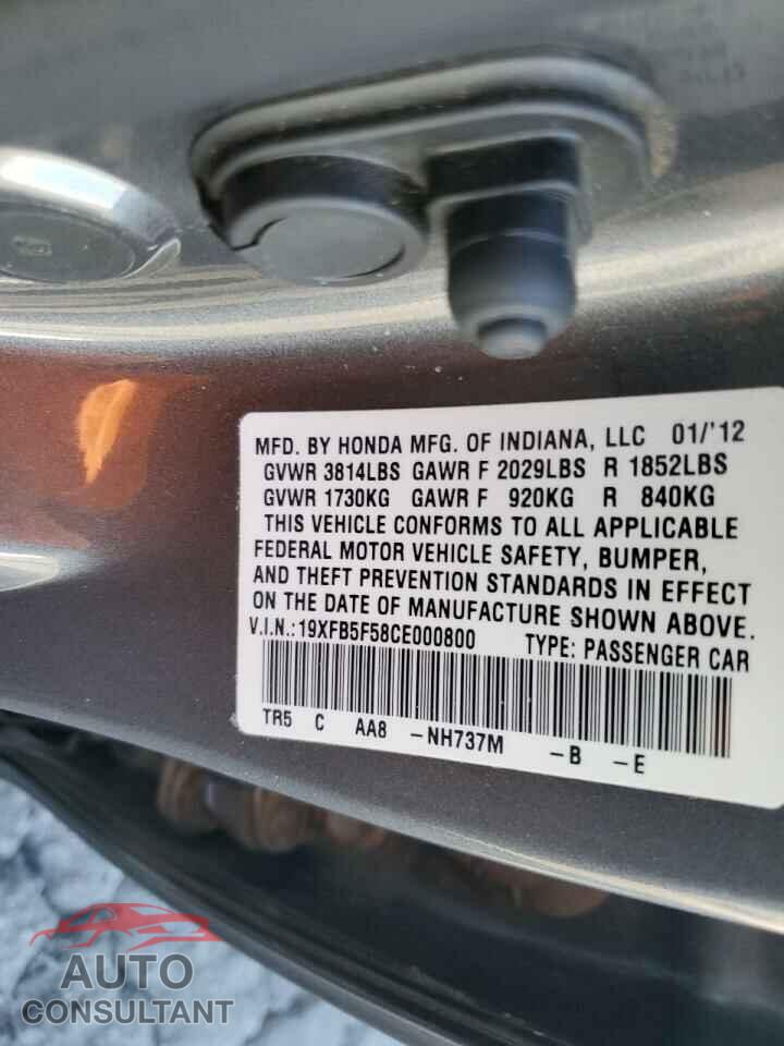 HONDA CIVIC 2012 - 19XFB5F58CE000800