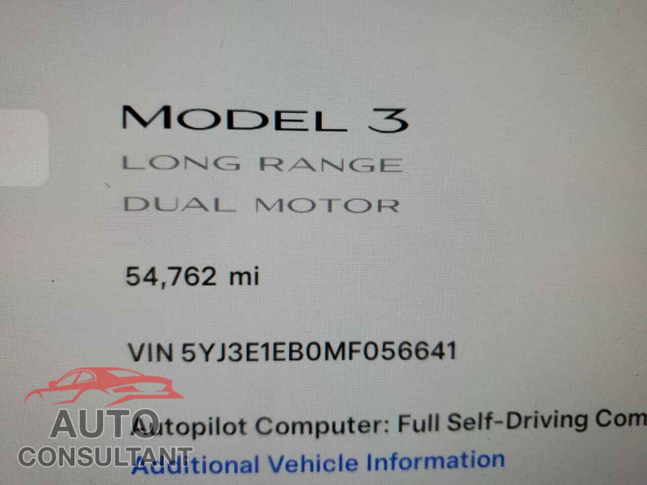 TESLA MODEL 3 2021 - 5YJ3E1EB0MF056641