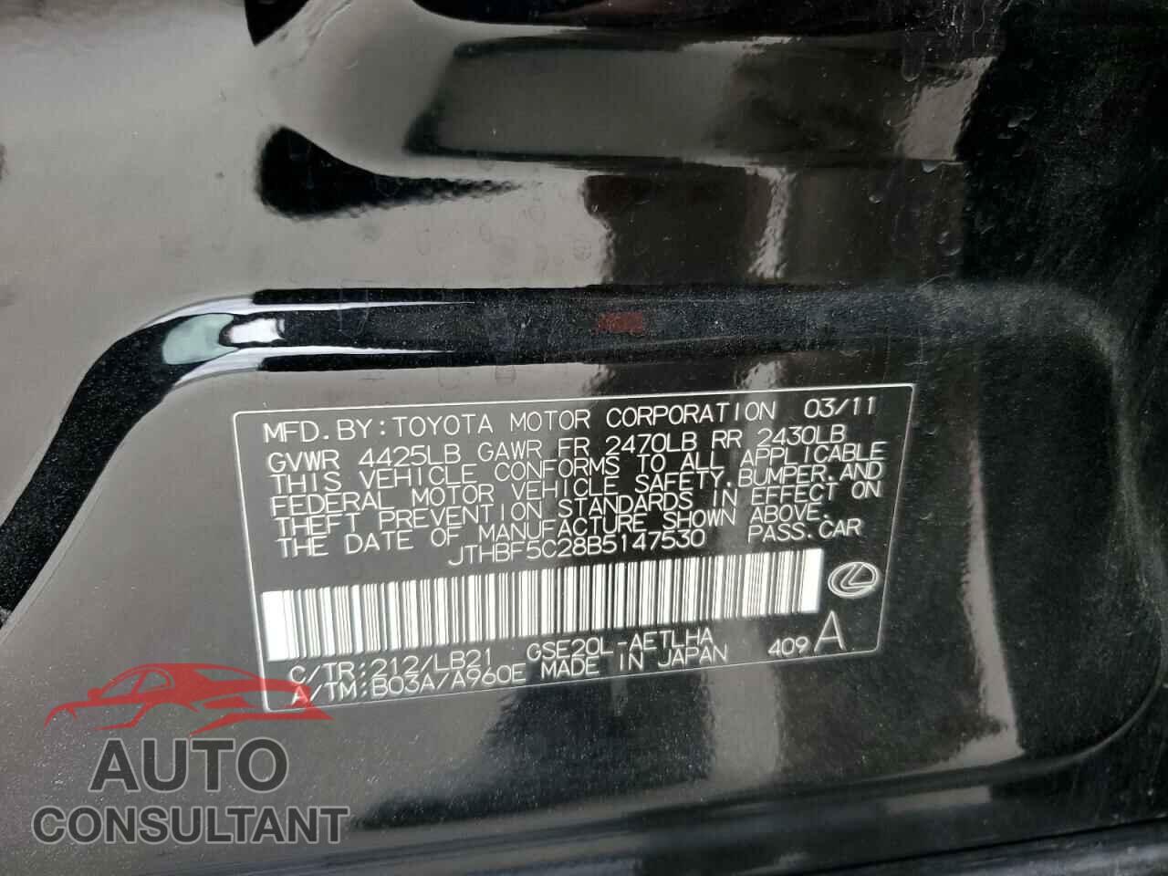 LEXUS IS 2011 - JTHBF5C28B5147530