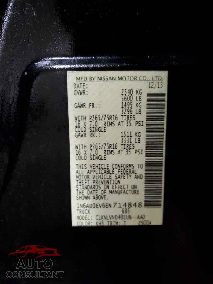 NISSAN FRONTIER 2014 - 1N6AD0EV6EN714848