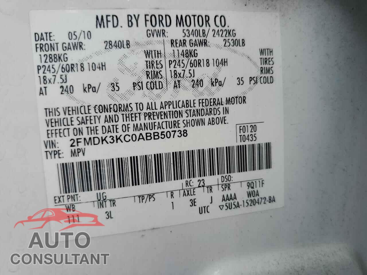 FORD EDGE 2010 - 2FMDK3KC0ABB50738