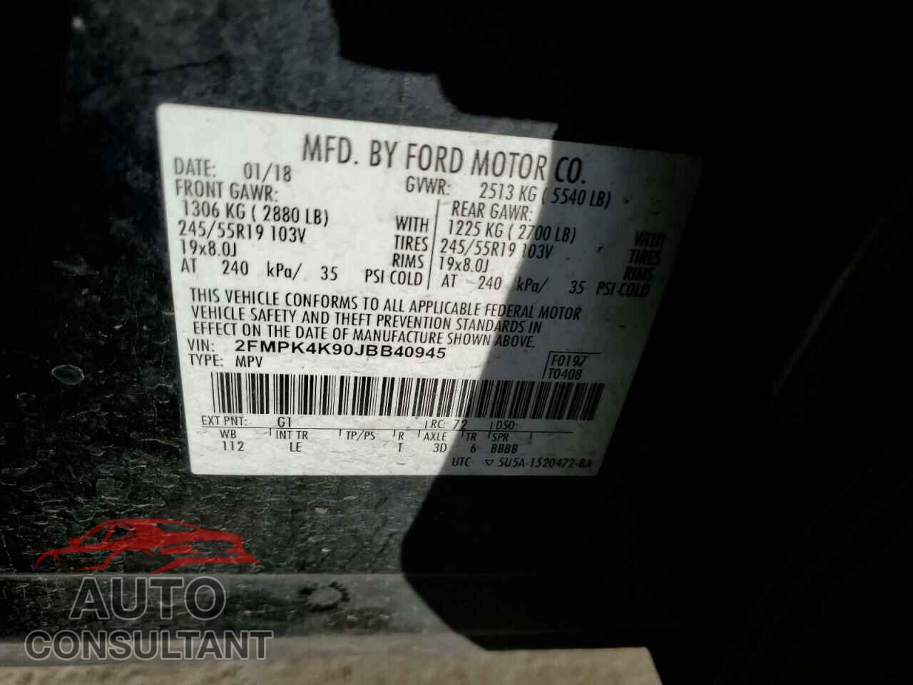 FORD EDGE 2018 - 2FMPK4K90JBB40945