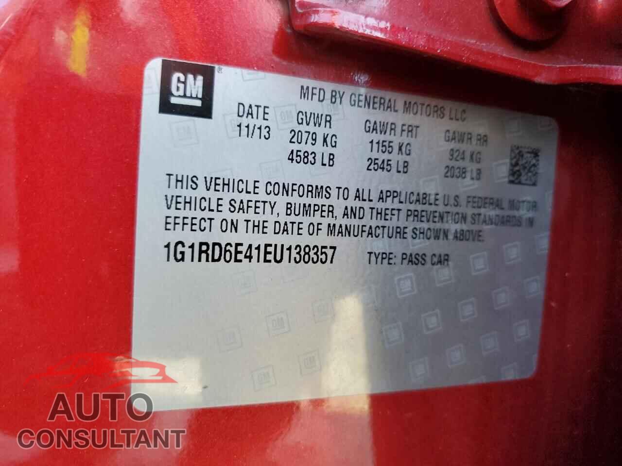 CHEVROLET VOLT 2014 - 1G1RD6E41EU138357