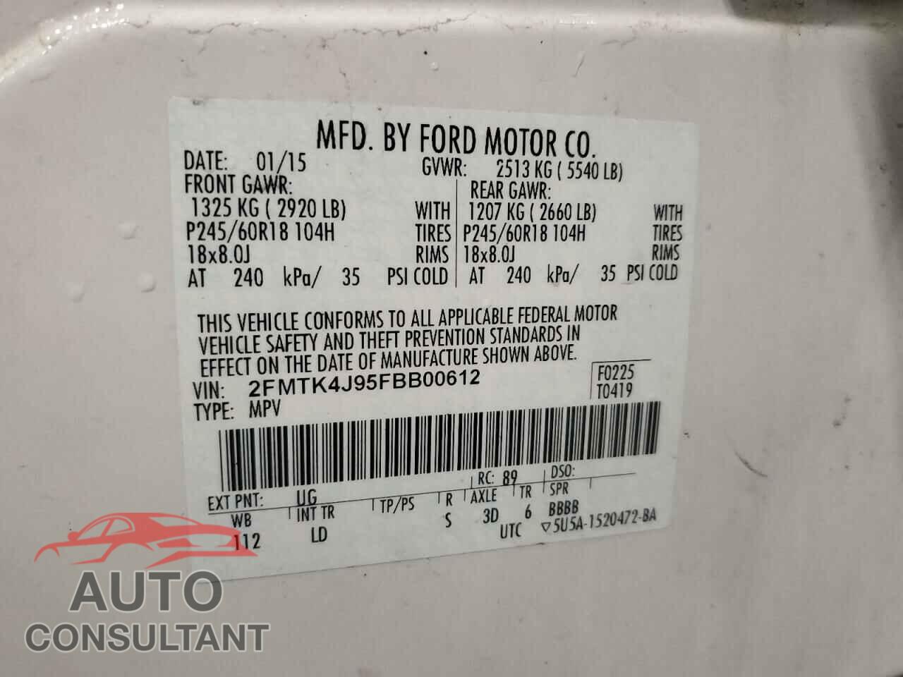 FORD EDGE 2015 - 2FMTK4J95FBB00612