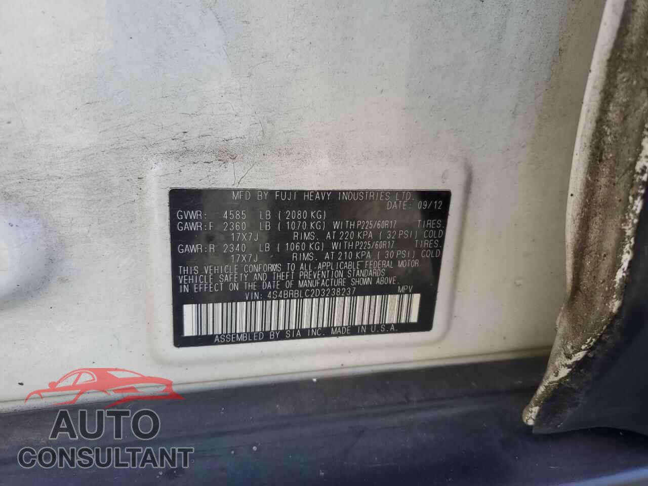SUBARU OUTBACK 2013 - 4S4BRBLC2D3238237